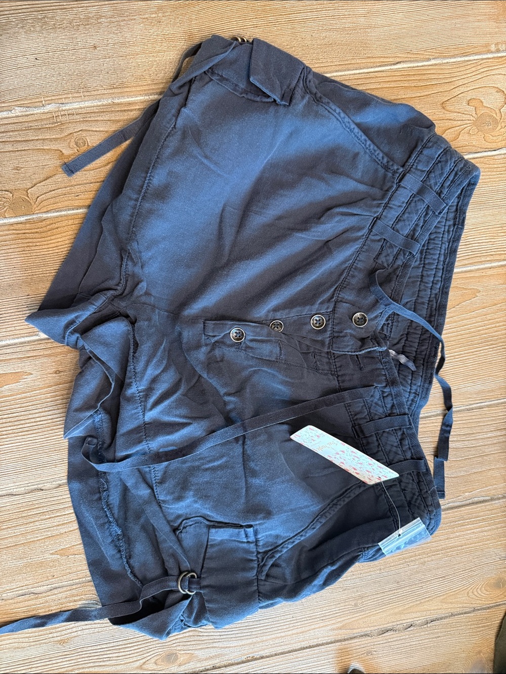 Free People Womenβs Drawstring Jogger Shorts in Navy Blue